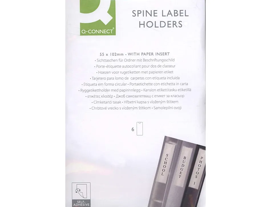 Porte-étiquette q-connect adhésif dos classeur 55x102mm étiquette comprise pack 6 unités