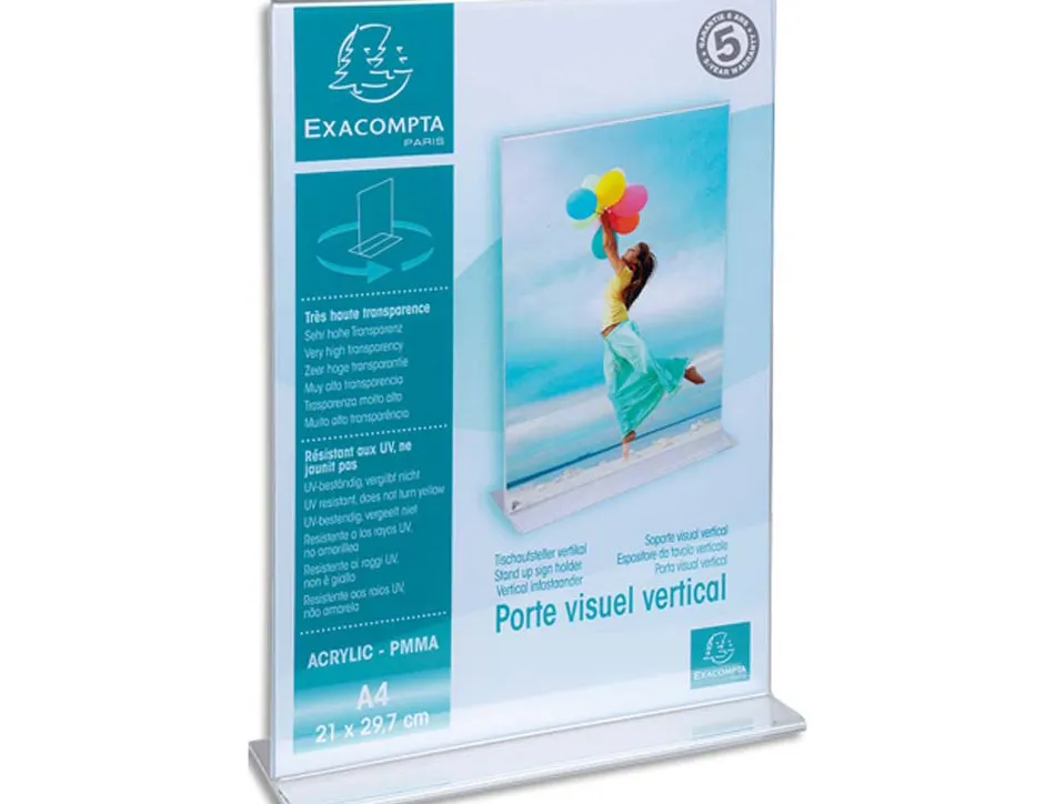Porte-visuel exacompta acrylique droit vertical a4 coloris cristal