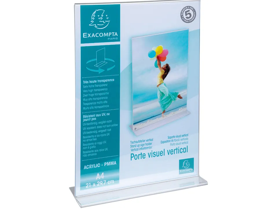 Porte-visuel exacompta acrylique droit vertical a4 coloris cristal