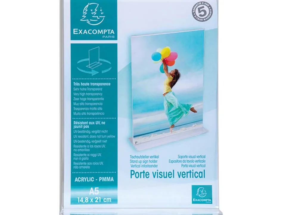 Porte-visuel exacompta acrylique droit vertical a5 coloris cristal