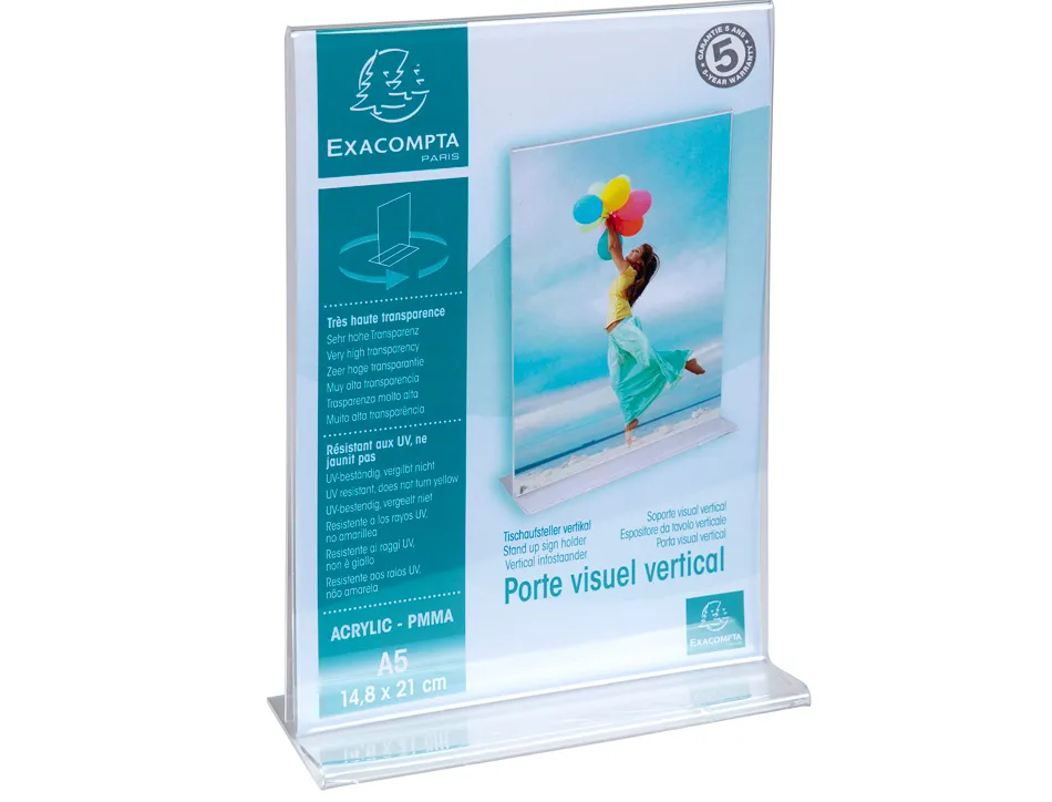 Porte-visuel exacompta acrylique droit vertical a5 coloris cristal