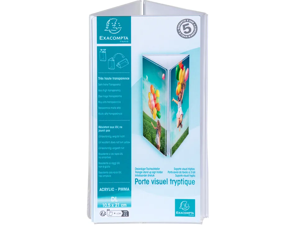 Porte-visuel exacompta triptyque acrylique dl vertical coloris cristal