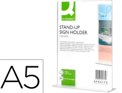 Porte-visuels q-connect 02 forme t 2 faces plexiglas format a5 cartes menu restaurants feuillets informatifs