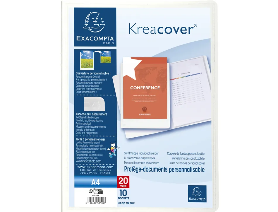 Porte-vues exacompta krea cover pp 20 vues coloris blanc