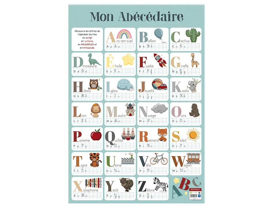 Poster bouchut grandrémy abécédaire 52x76cm 150g pelliculé effaçable à sec