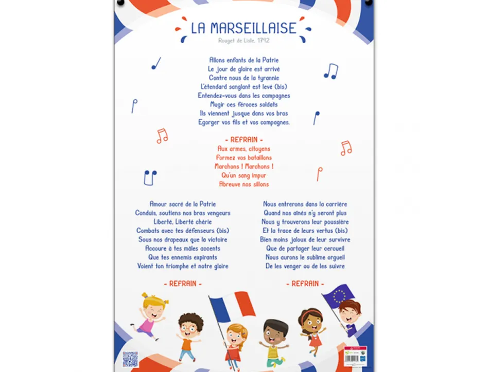 Poster pedagogique la marseillaise enfant bouchut grandremy pellicule effacable a sec 52x76cm