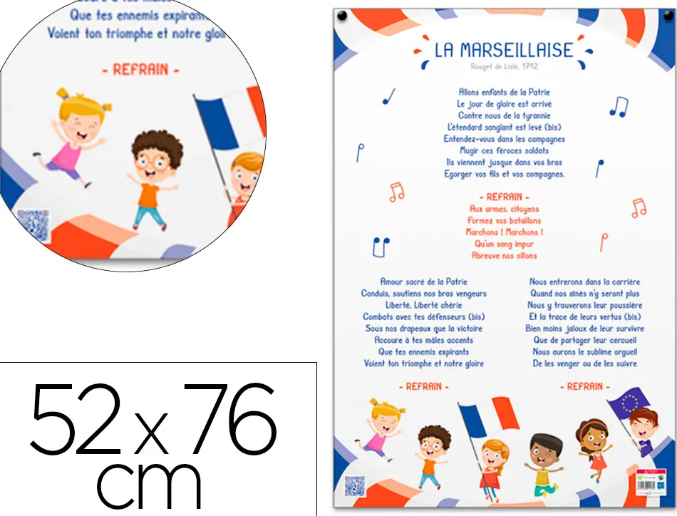 Poster pedagogique la marseillaise enfant bouchut grandremy pellicule effacable a sec 52x76cm
