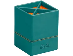 Pot crayons rhodiarama quatre compartiments en simil cuir paon velout 8x8x11cm