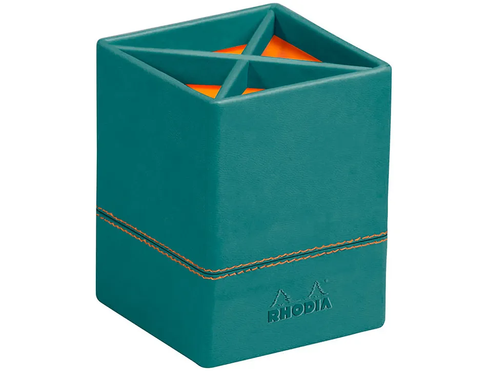 Pot crayons rhodiarama quatre compartiments en simil cuir paon velout 8x8x11cm