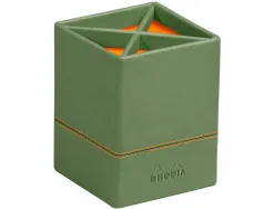 Pot crayons rhodiarama 4 compartiments en simil cuir sauge velout 8x8x11cm