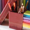 Pot crayons rhodiarama quatre compartiments en simil cuir noir velout 8x8x11cm