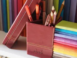 Pot crayons rhodiarama quatre compartiments en simil cuir noir velout 8x8x11cm