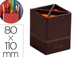 Pot crayons rhodiarama quatre compartiments en simil cuir noir velout 8x8x11cm