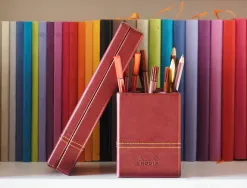 Pot crayons rhodiarama quatre compartiments en simil cuir noir velout 8x8x11cm