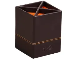 Pot crayons rhodiarama quatre compartiments en simil cuir noir velout 8x8x11cm