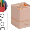 Pot crayons rhodiarama quatre compartiments en simil cuir taupe velout 8x8x11cm