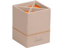 Pot crayons rhodiarama quatre compartiments en simil cuir taupe velout 8x8x11cm