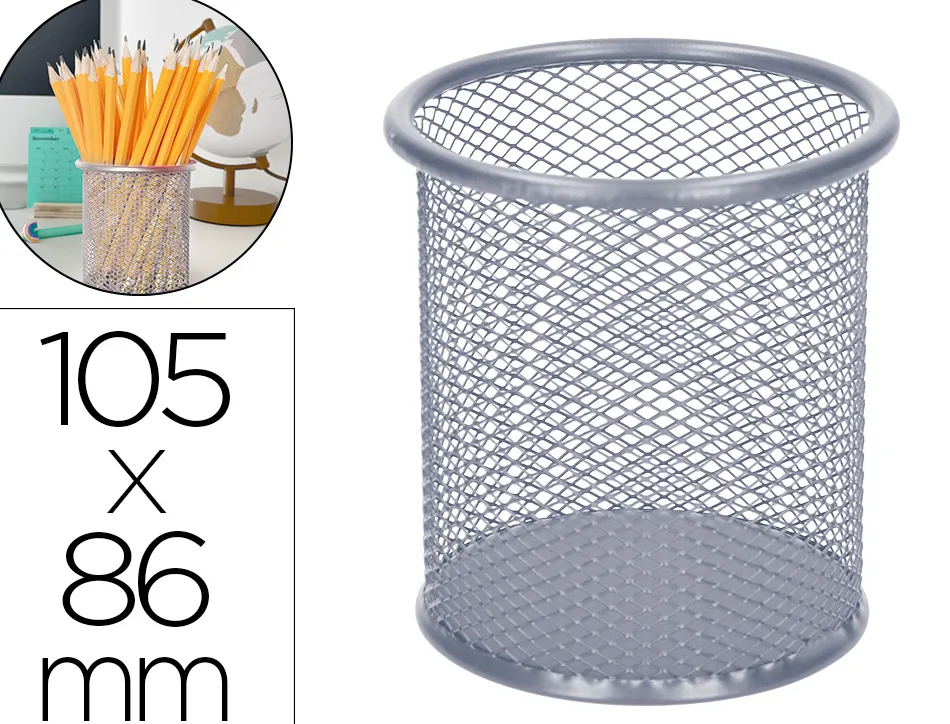 Pot à crayons q-connect maille métallique hauteur 105mm diamètre 86mm coloris argent