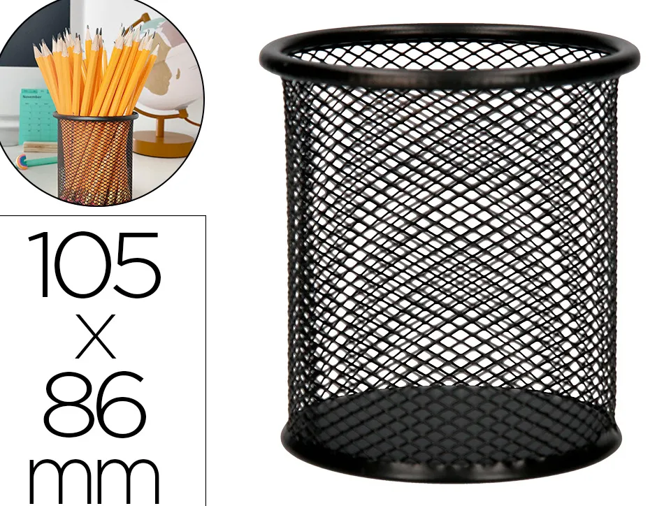 Pot à crayons q-connect maille métallique hauteur 105mm diamètre 86mm coloris noir