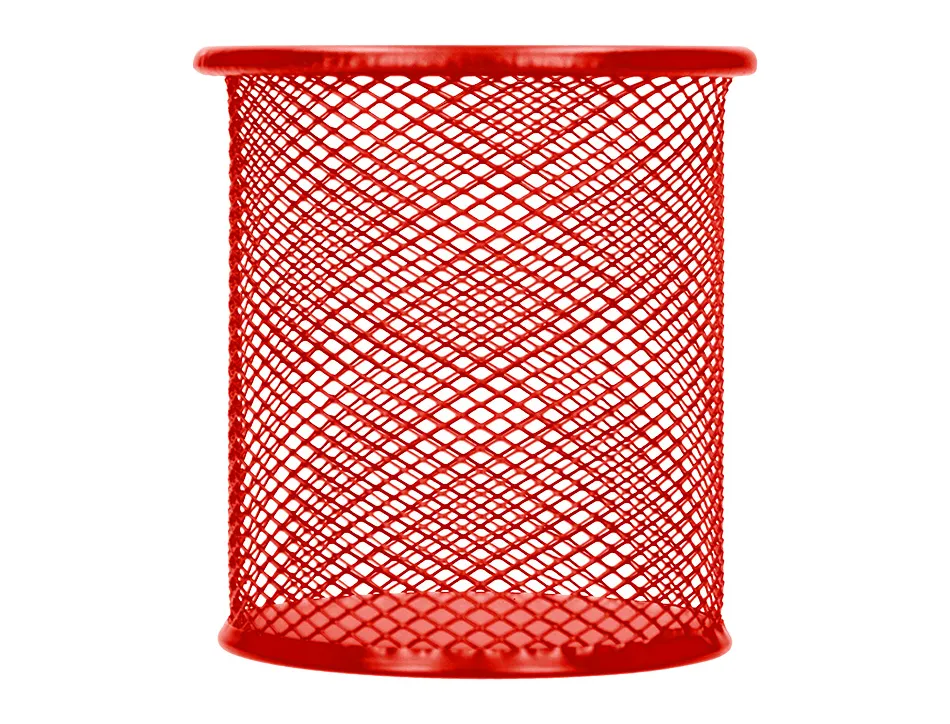 Pot à crayons q-connect maille métallique hauteur 105mm diamètre 86mm coloris rouge