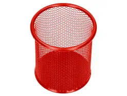 Pot à crayons q-connect maille métallique hauteur 105mm diamètre 86mm coloris rouge