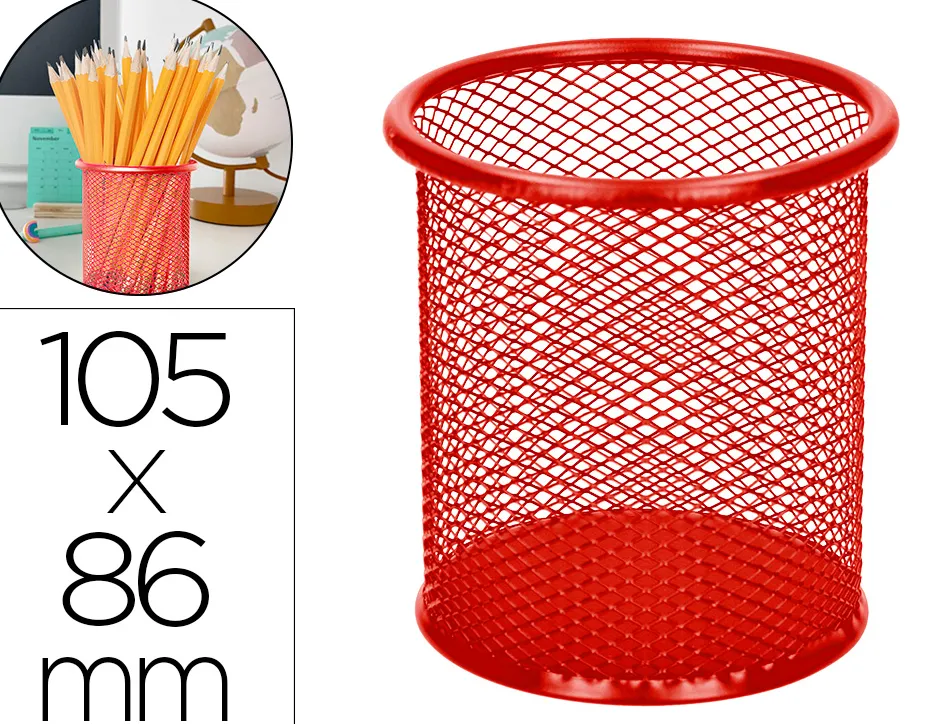 Pot à crayons q-connect maille métallique hauteur 105mm diamètre 86mm coloris rouge