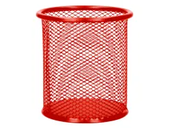 Pot à crayons q-connect maille métallique hauteur 105mm diamètre 86mm coloris rouge