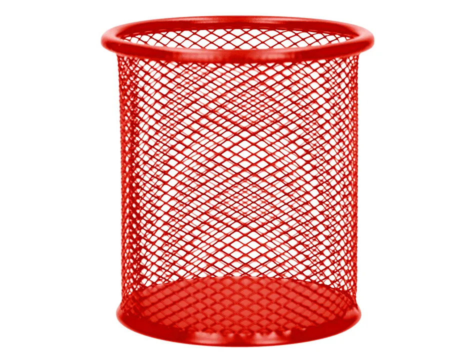 Pot à crayons q-connect maille métallique hauteur 105mm diamètre 86mm coloris rouge