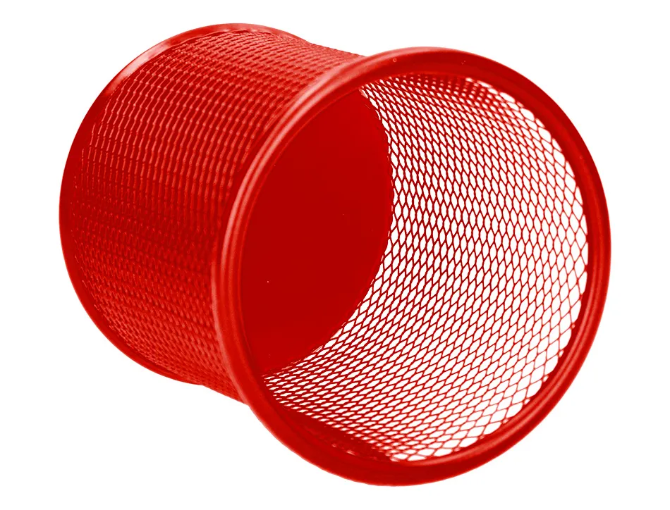 Pot à crayons q-connect maille métallique hauteur 105mm diamètre 86mm coloris rouge