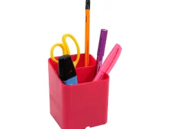Pot a crayons exacompta pen-cube iderama 2 compartiments passe-cable 74x74x93mm coloris framboise