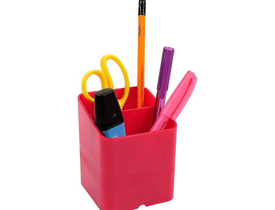Pot a crayons exacompta pen-cube iderama 2 compartiments passe-cable 74x74x93mm coloris framboise