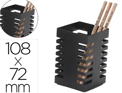 Pot a crayons q-connect design moderne carre metal 72x72x108mm coloris noir