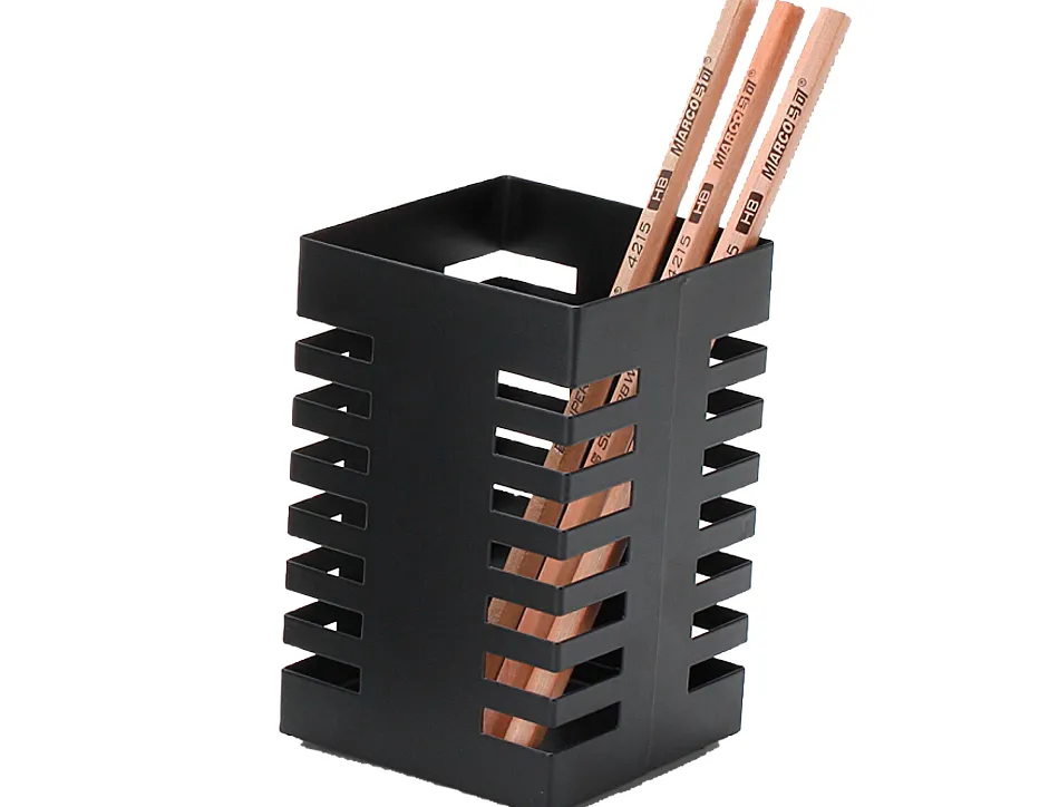 Pot a crayons q-connect design moderne carre metal 72x72x108mm coloris noir