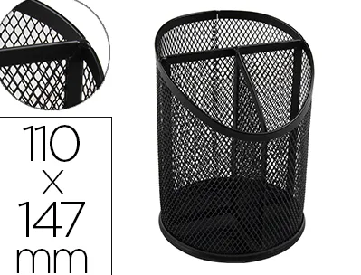 Pot a crayons q-connect maille metallique 3 compartiments hauteur 147 mm diametre 110mm coloris noir