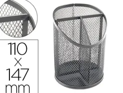 Pot a crayons q-connect maille metallique 3 compartiments hauteur 147 mm diametre 110mm coloris argent