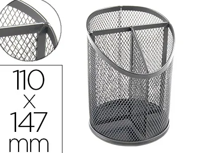 Pot a crayons q-connect maille metallique 3 compartiments hauteur 147 mm diametre 110mm coloris argent