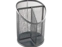 Pot a crayons q-connect maille metallique 3 compartiments hauteur 147 mm diametre 110mm coloris argent