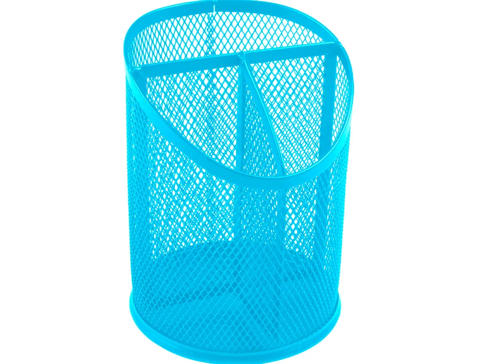 Pot a crayons q-connect maille metallique 3 compartiments hauteur 147 mm diamètre 110 mm coloris turquoise