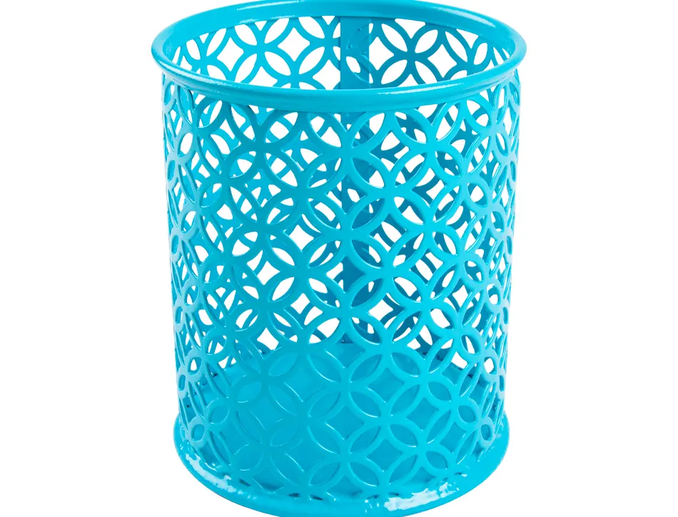 Pot a crayons q-connect motif metallique hauteur 100 mm diametre 80mm coloris turquoise