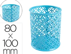 Pot a crayons q-connect motif metallique hauteur 100 mm diametre 80mm coloris turquoise