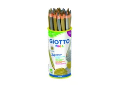 Pot crayons de couleur mega giotto forme hexagonale bois 18cm mine 5mm 24 unites coloris or et argent assortis
