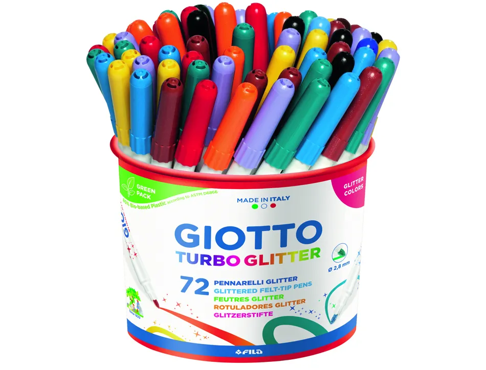 Pot feutres turbo glitter giotto encre pailletee pointe moyenne 72 unites coloris assortis