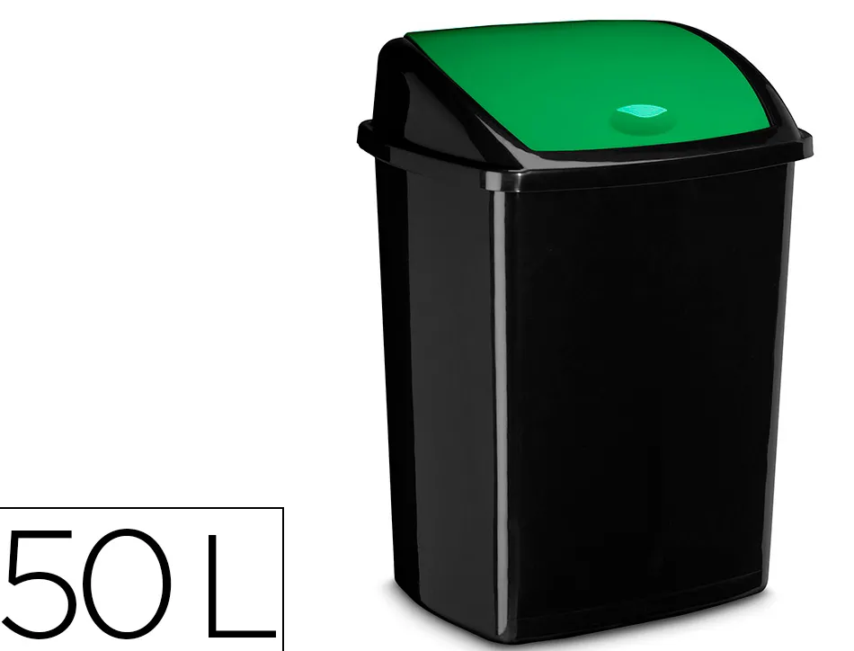 Poubelle cep plastique a couvercle basculant 50l noir couvercle vert