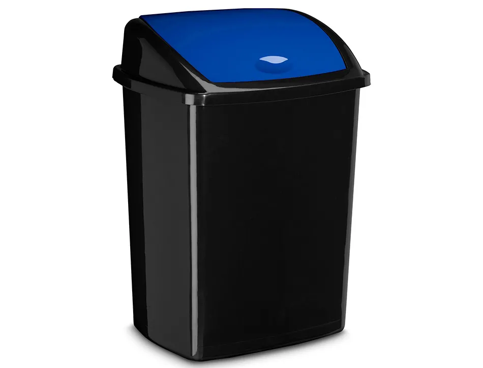 Poubelle cep plastique a couvercle basculant 50l noir couvercle bleu