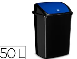 Poubelle cep plastique a couvercle basculant 50l noir couvercle bleu