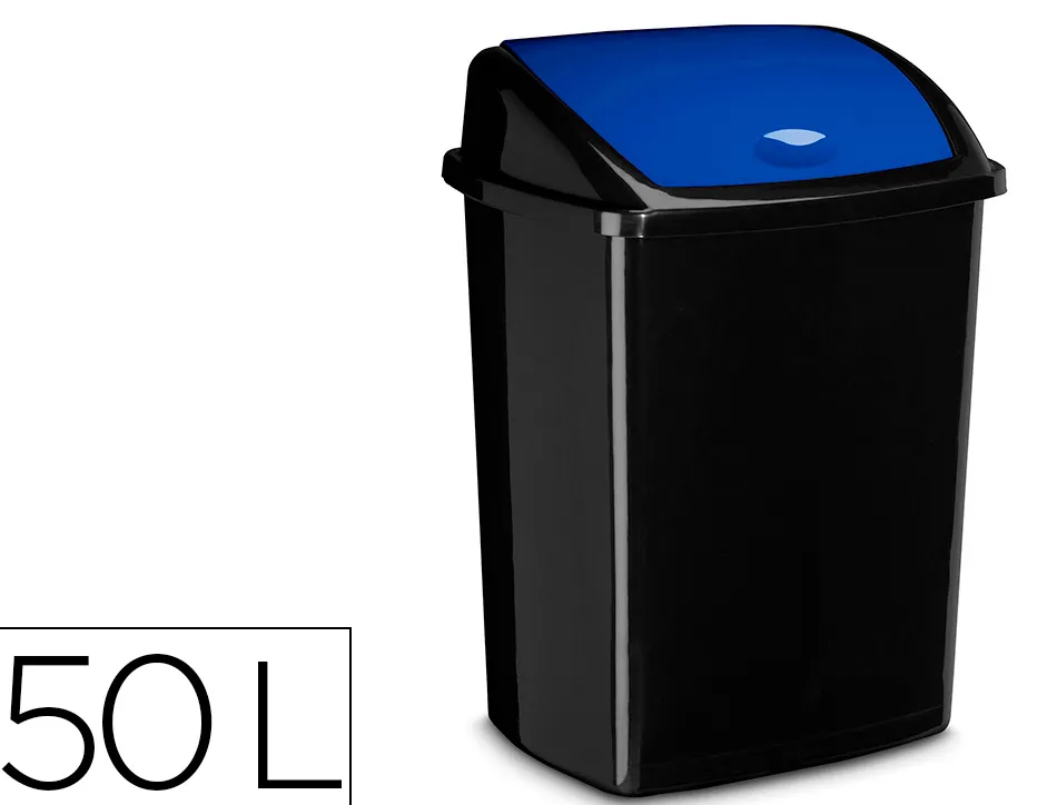 Poubelle cep plastique a couvercle basculant 50l noir couvercle bleu