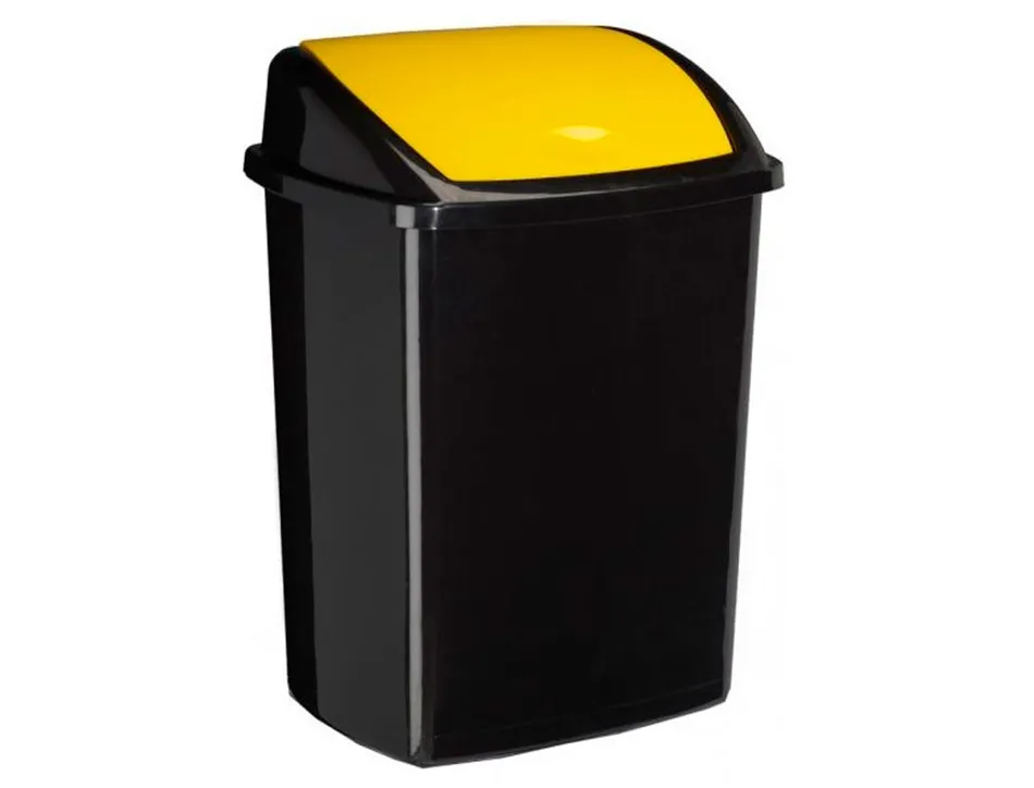 Poubelle cep plastique a couvercle basculant 50l noir couvercle jaune