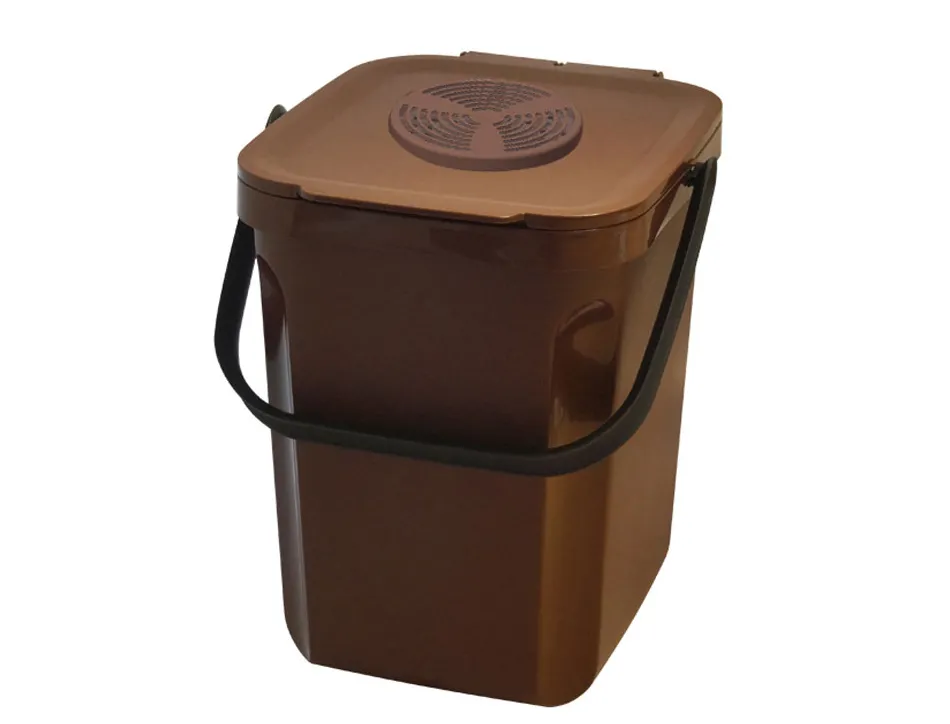 Poubelle compost rossignol organik green 10l ventile avec anse coloris marron