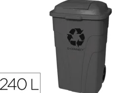 Poubelle conteneur q-connect plastique avec couvercle capacite 240l coloris gris dim. 1040x610x610mm avec