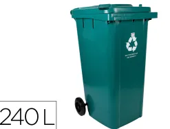 Poubelle conteneur q-connect plastique avec couvercle et roues capacite 240l 1040x620x610 mm coloris vert